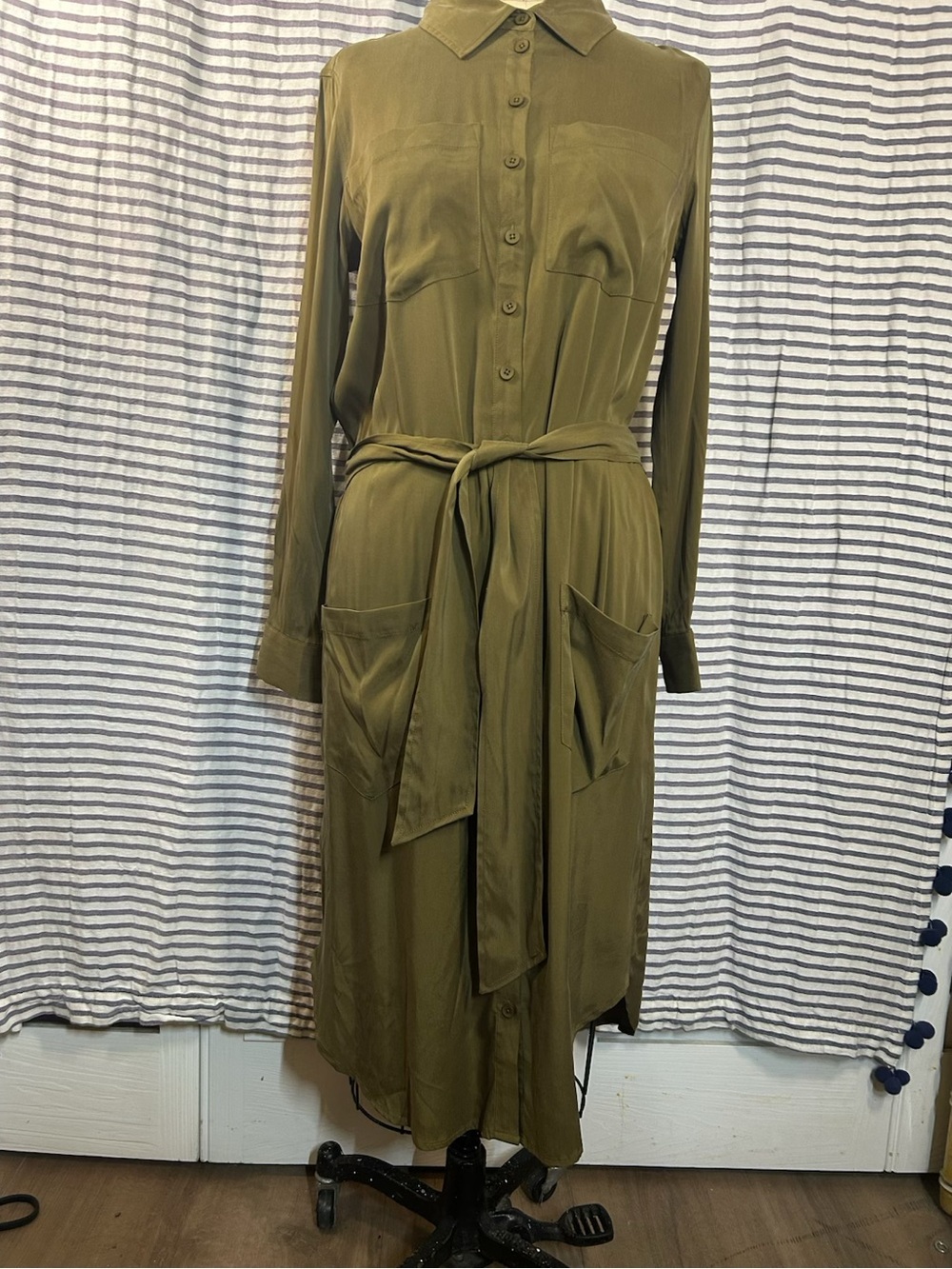 Olive Green Cupro Shirt Dress